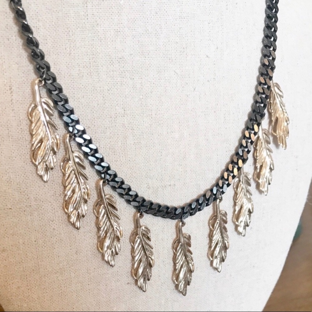 Stella & Dot | Secret Garden Mystical Black + Gold Feather Hematite Neck… - Picture 5 of 8